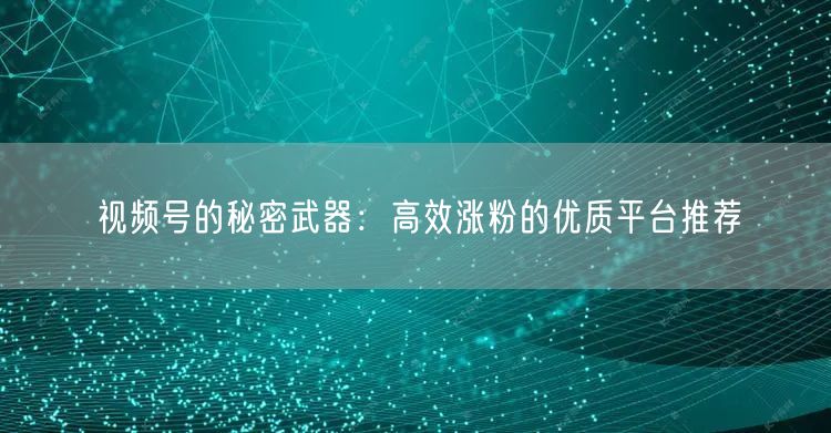 视频号的秘密武器：高效涨粉的优质平台推荐